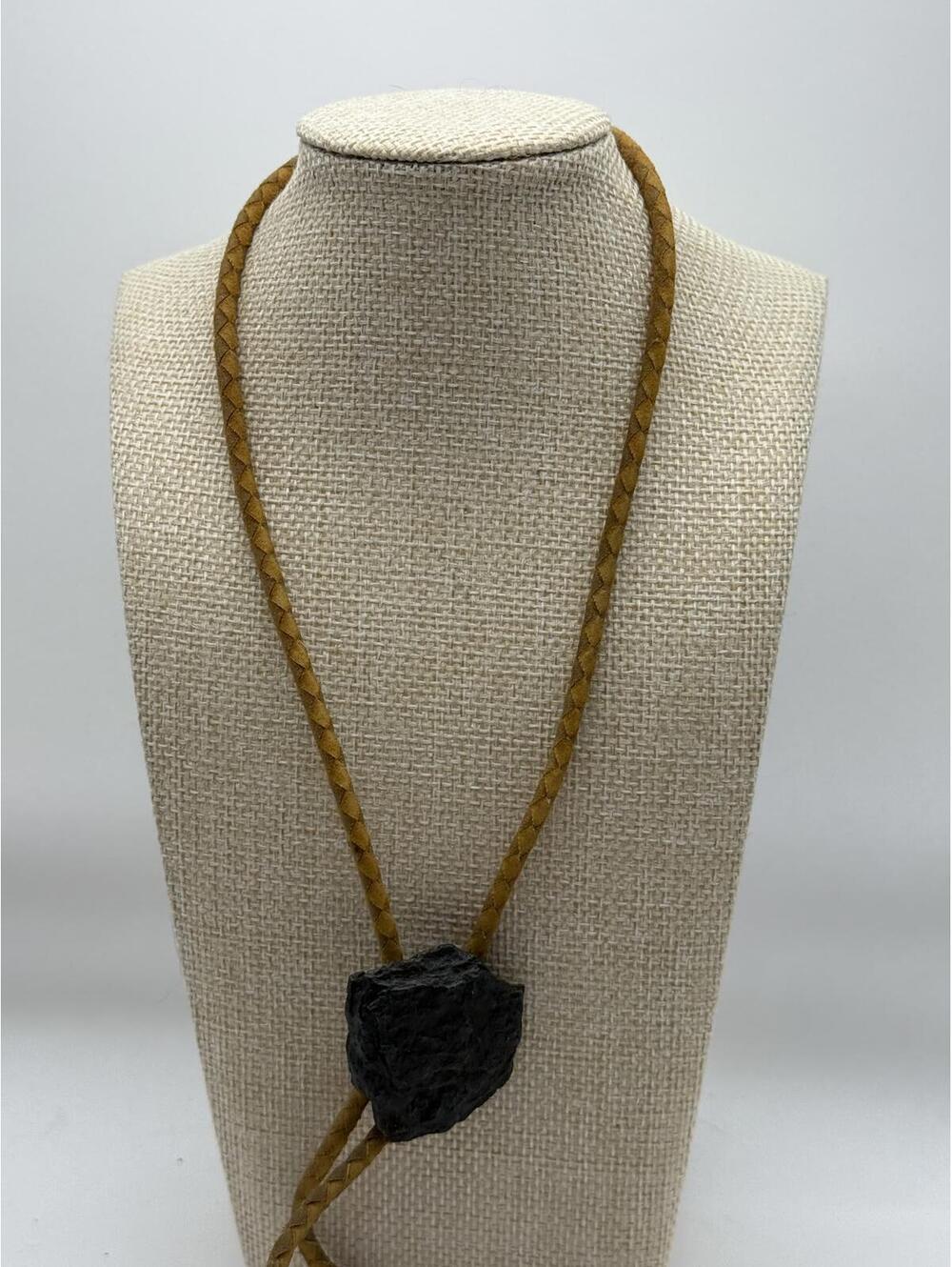 Vintage Braided Leather Bolo Tie with Black Stone Slide - Picture 6 of 7